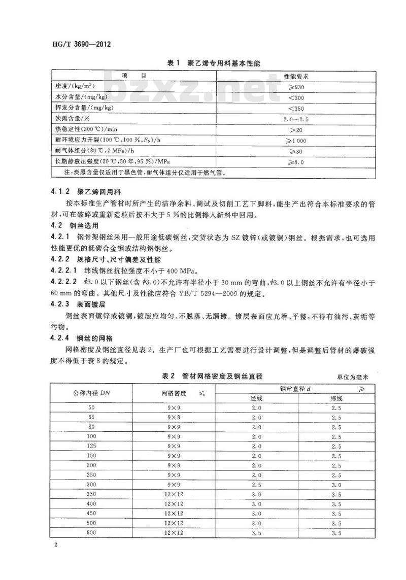 HG/T 3690-2012 代替 HG/T 3690-2001 工业用钢骨架聚乙烯塑料复合管
