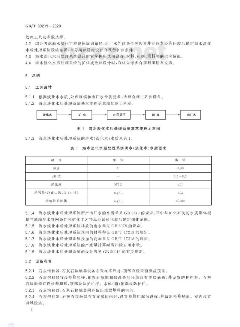 GB/T 39219-2020 海水淡化水后处理设计指南