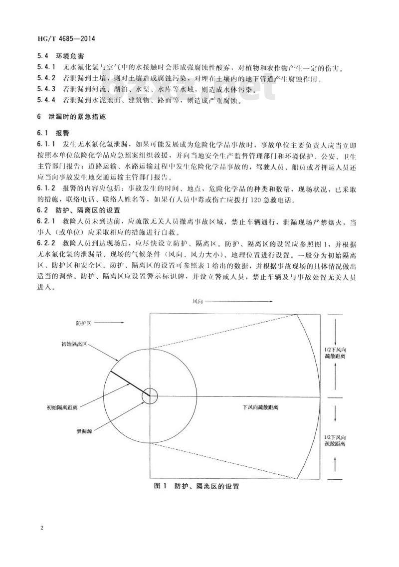 HG/T 4685-2014 无水氟化氢泄漏的处理处置方法