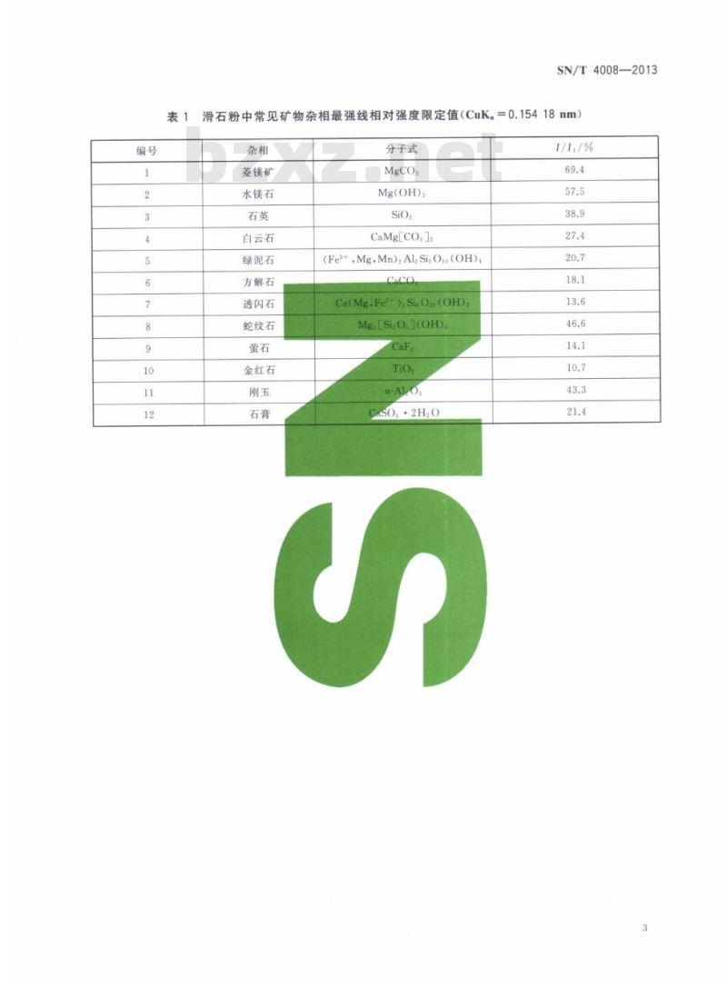 SN/T 4008-2013 滑石粉快速定性筛选粉末X射线衍射法