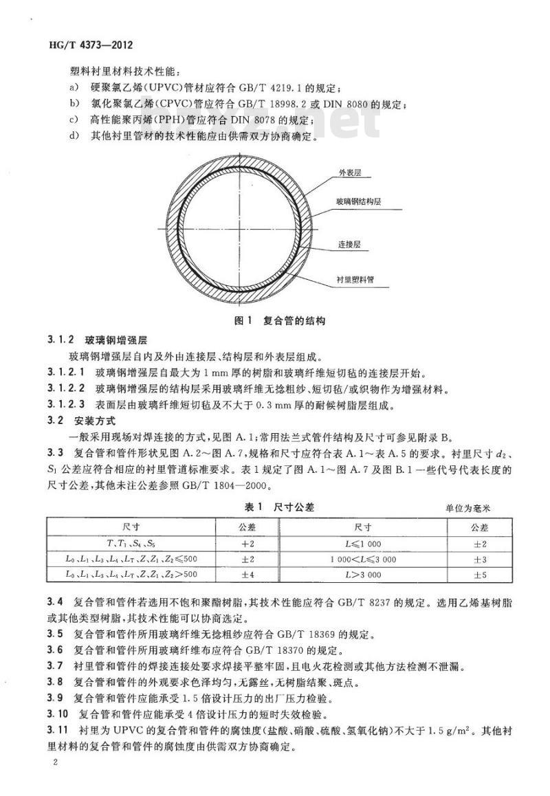 HG/T 4373-2012 化工用塑料衬里复合管和管件