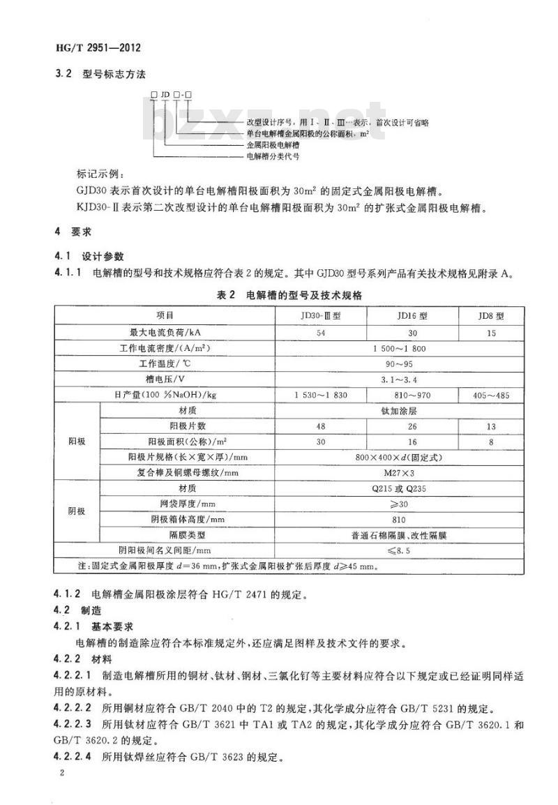 HG/T 2951-2012 代替 HG/T 2951-2001 隔膜法金属阳极电解槽