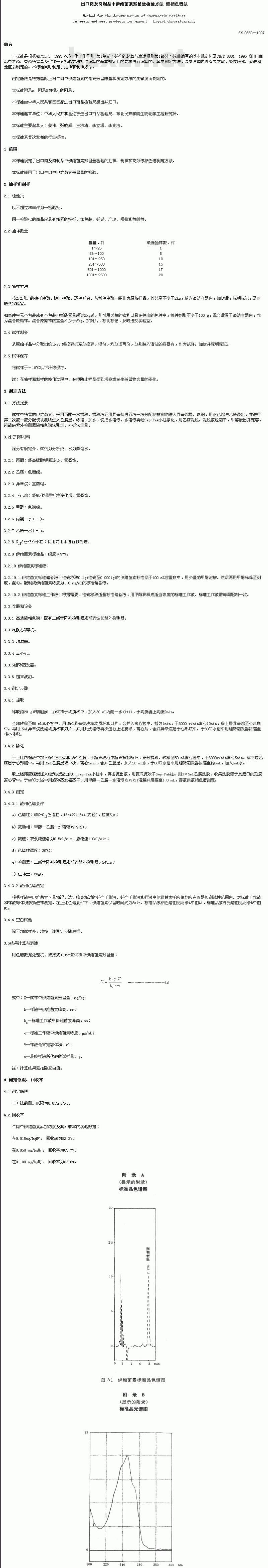 SN 0650-1997 出口肉及肉制品中伊维苗素残留量检验方法液相色诸法