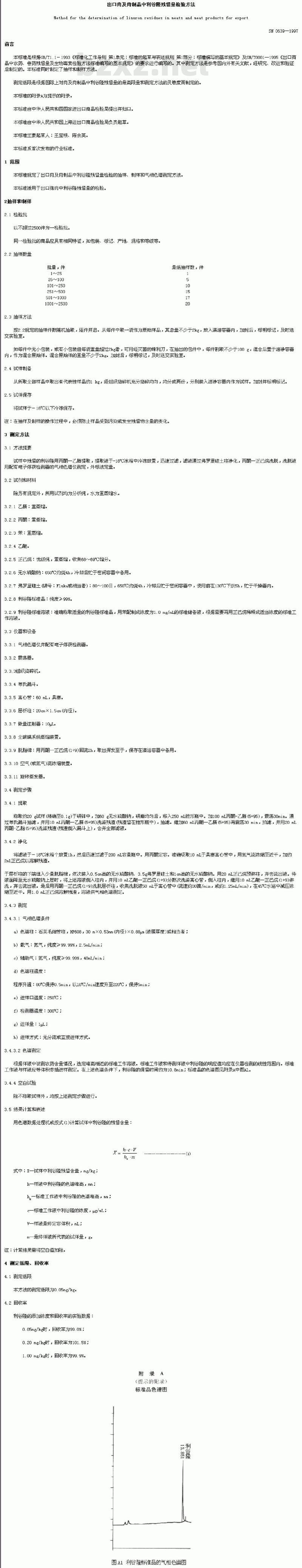 SN 0639-1997 出口肉及肉制品中利谷隆残留量检验方法