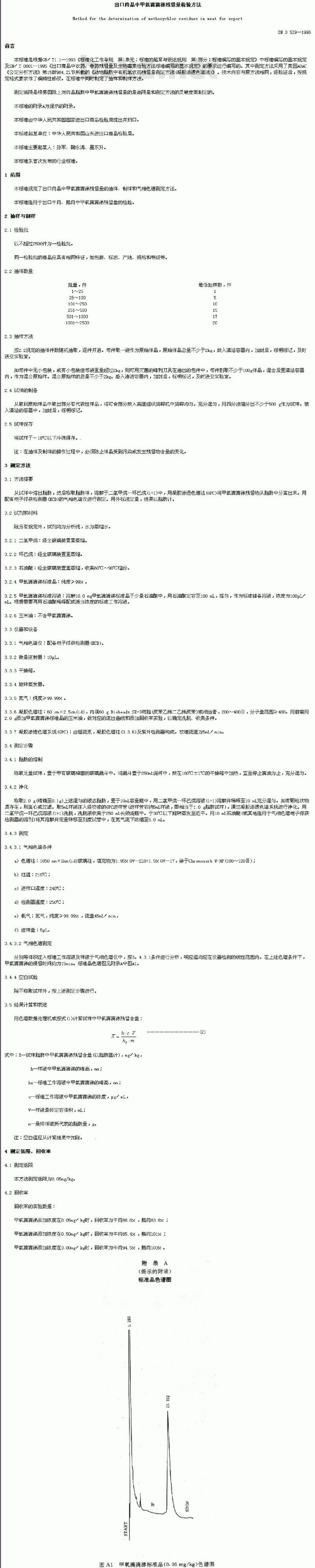 SN 0529-1996 出口肉品中甲氧滴滴递残留量检验方法