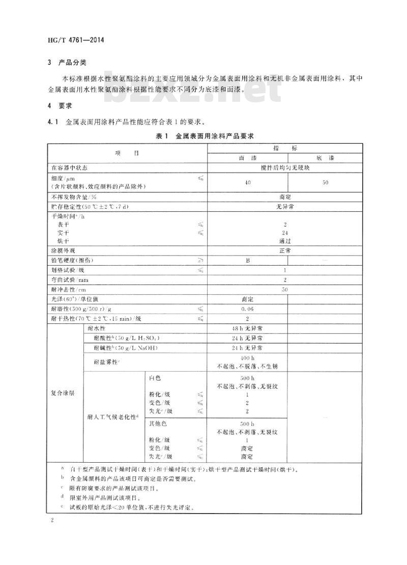 HG/T 4761-2014 水性聚氨酯涂料