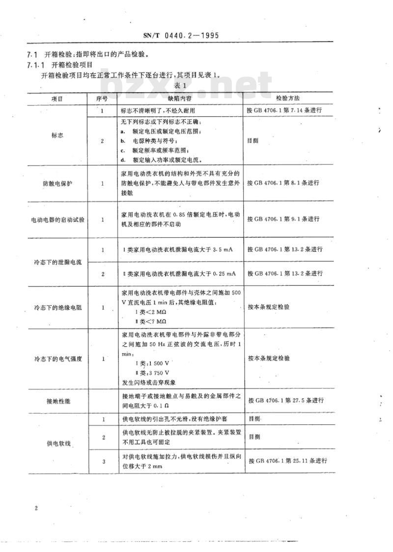 SN/T 0440.2-1995 出口家用电动洗衣机安全要求检验规程