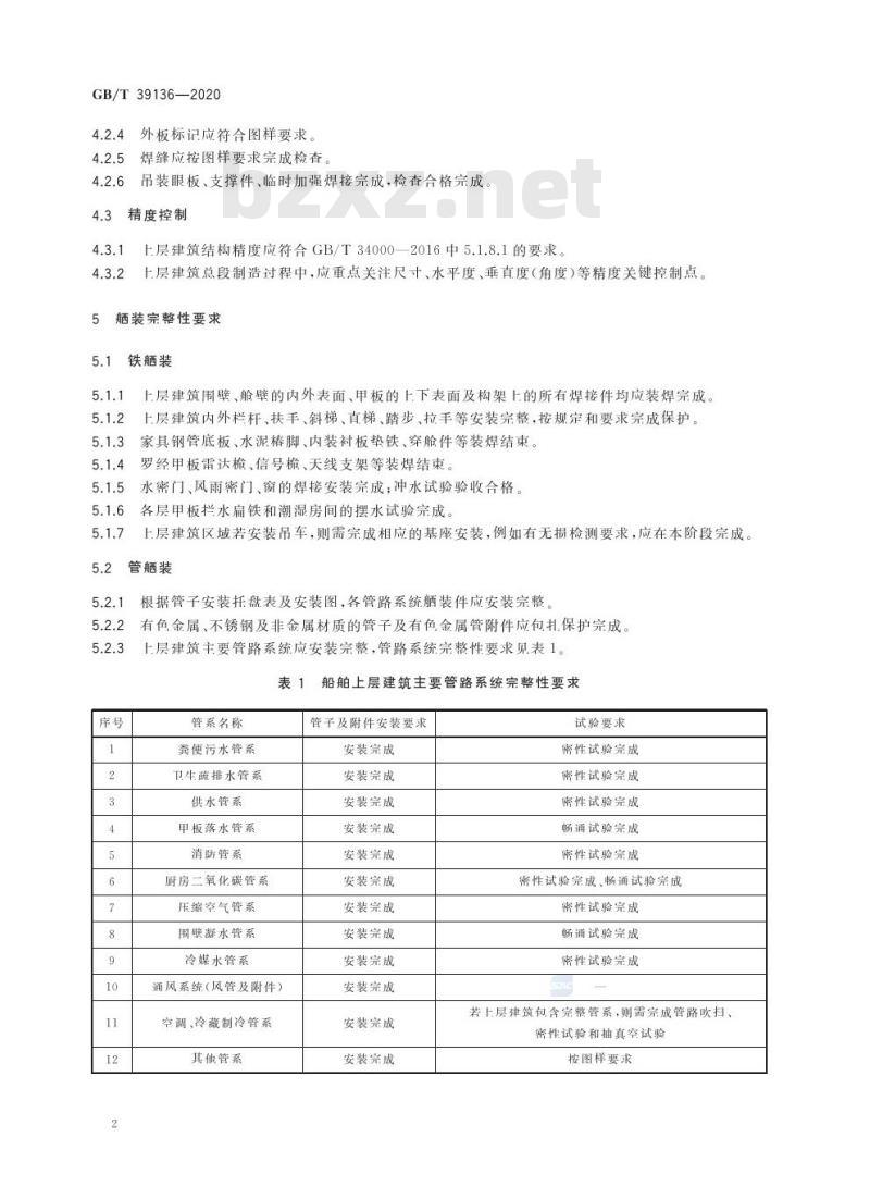 GB/T 39136-2020 船舶上层建筑制造完整性要求