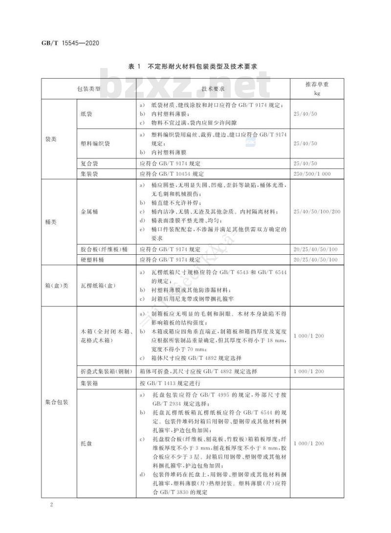 GB/T 15545-2020 不定形耐火材料包装、标志、运输、储存和质量证明书的一般规定