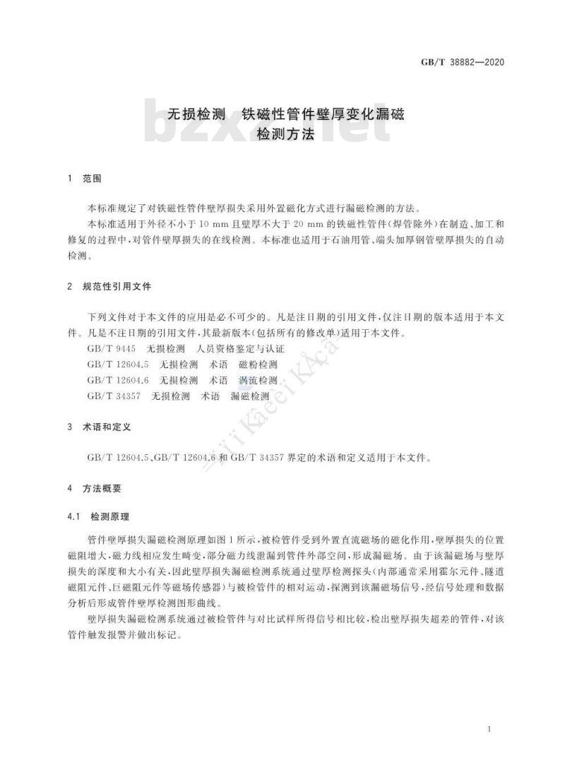 GB/T 38882-2020 无损检测 铁磁性管件壁厚变化漏磁检测方法