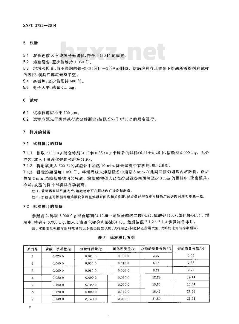 SN/T 3793-2014 复混肥料中总磷、钾含量测定X射线荧光光谱法