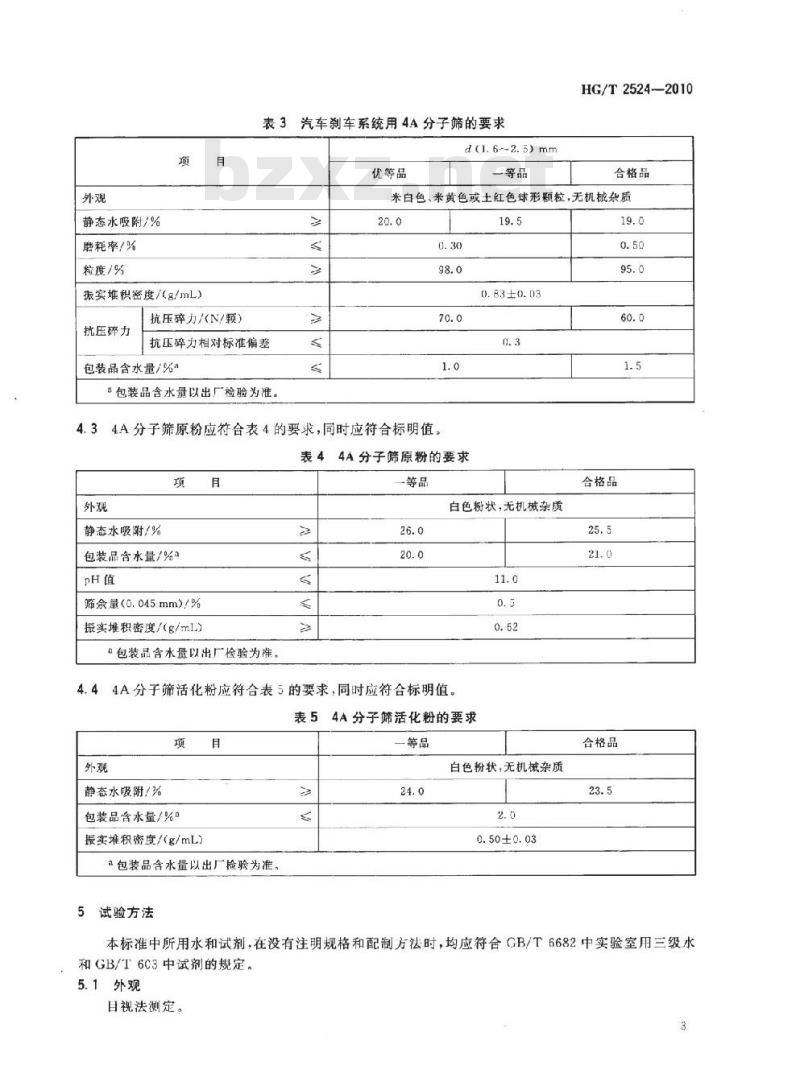 HG/T 2524-2010 代替 HG/T 2524-1993 4A 分子筛