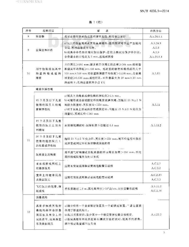 SN/T 4036.1-2014 进出口玩具通用技术要求第1部分:机械和物理性能