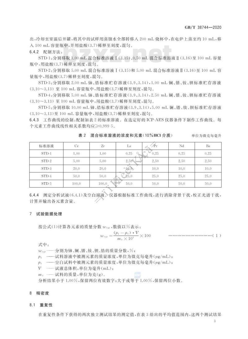 GB/T 38744-2020 机动车尾气净化器中助剂元素化学分析方法 铈、镧、镨、钕、钡、锆含量的测定 电感耦合等离子体原子发射光谱法