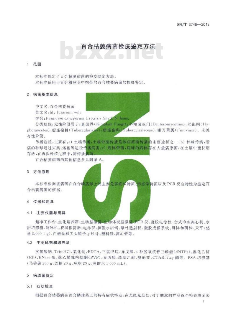 SN/T 3746-2013 百合枯萎病菌检疫鉴定方法