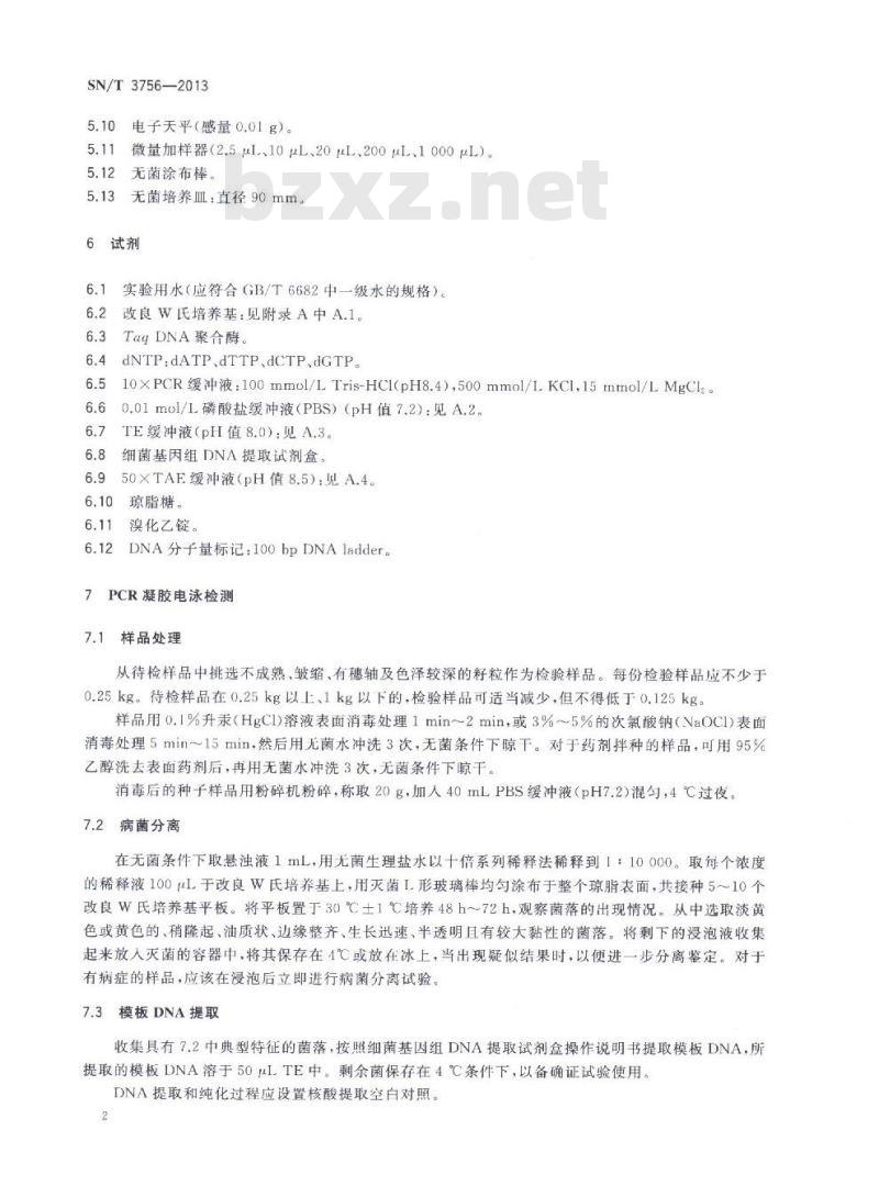 SN/T 3756-2013 玉米细菌性枯萎病菌检疫鉴定方法PCR方法