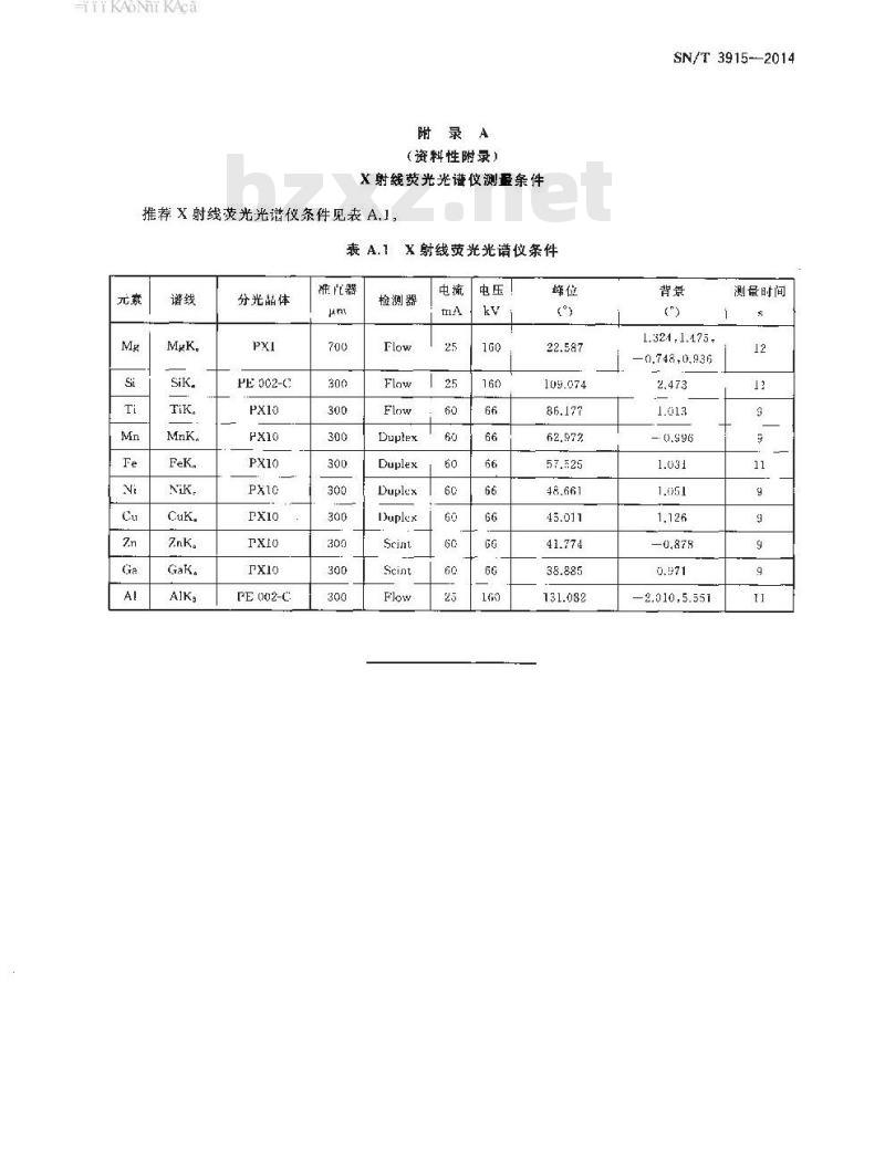SN/T 3915-2014 铝及铝合金中镁、硅钛、锰、铁、镍、铜、锌、镓的测定X射线荧光光谱法