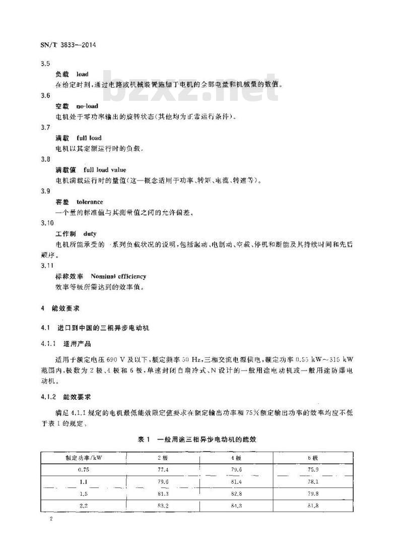 SN/T 3833-2014 进出口电机产品检验技术要求三相异步电动机能效