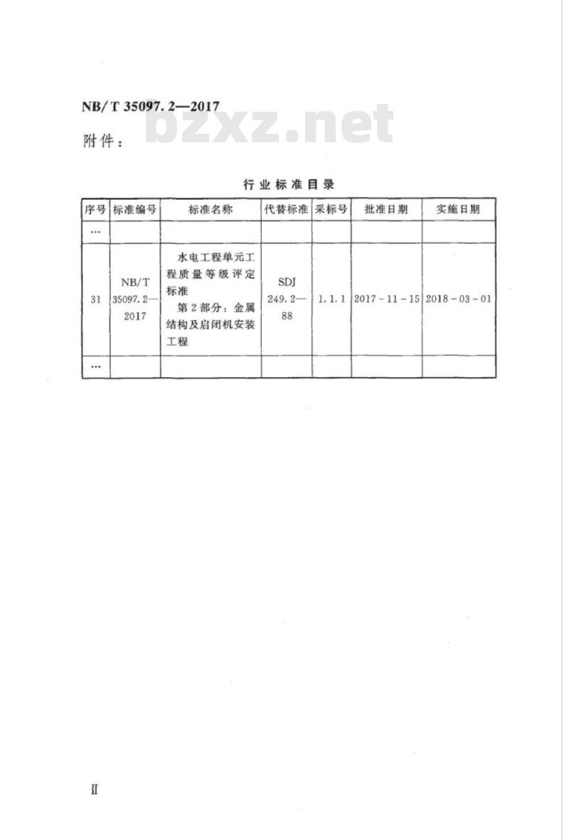 NB/T 35097.2-2017 水电工程单元工程质量等级评定标准第2部分:金属结构及启闭机安装工程
