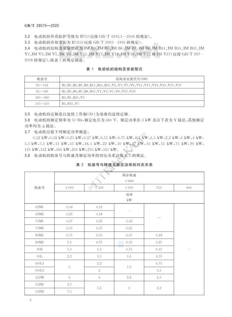 GB/T 28575-2020 YE3系列(IP55)三相异步电动机技术条件(机座号63~355)