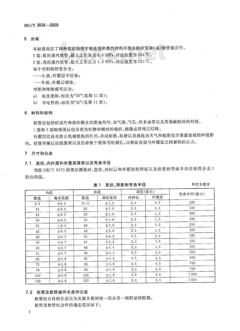 HG/T 3036-2009 代替 HG/T 3036-1999 饱和蒸汽用橡胶软管及软管组合件规范