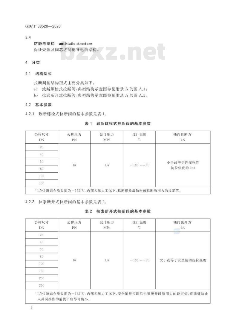 GB/T 38520-2020 船用超低温拉断阀