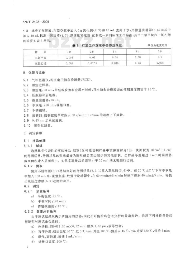 SN/T 2402-2009 玩具中二氯甲烷和三氯乙烯迁移量的测定