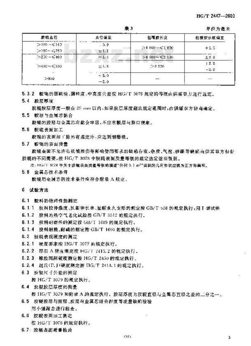 HG/T 2447-2003 代替 HG/T 2447-1993 胶辊 第4部分:印染胶辊