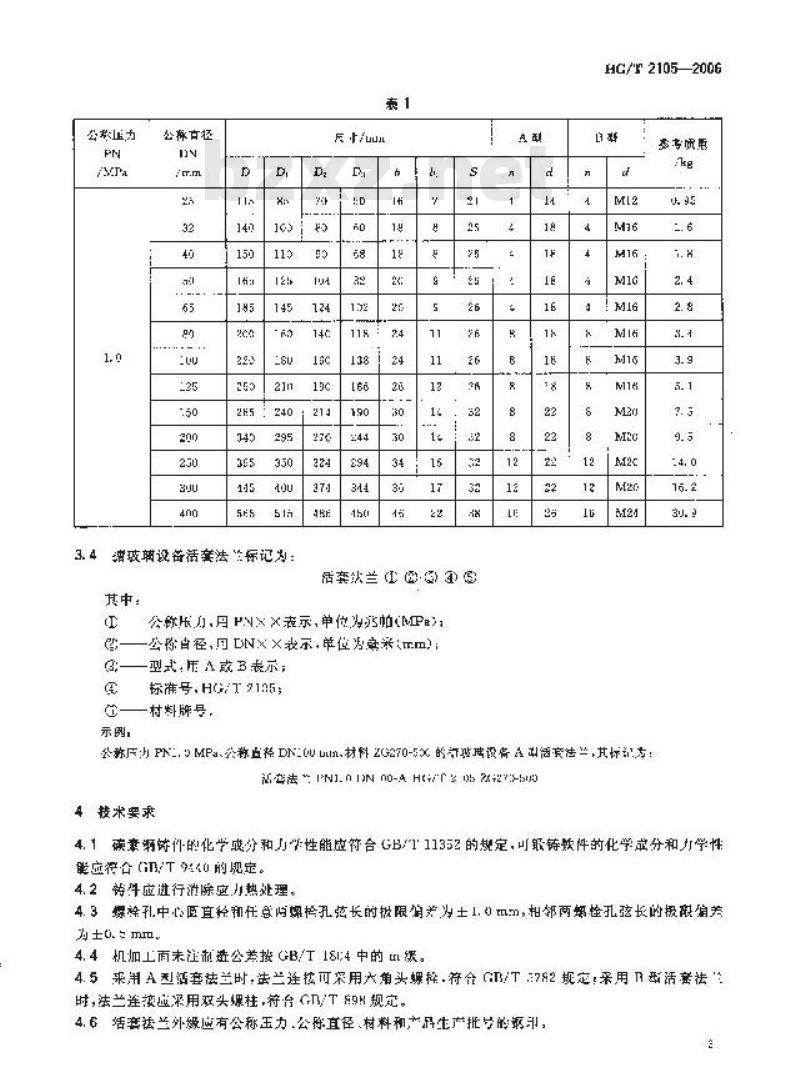 HG/T 2105-2006 代替 HG/T 2105-1991 搪玻璃设备 活套法兰