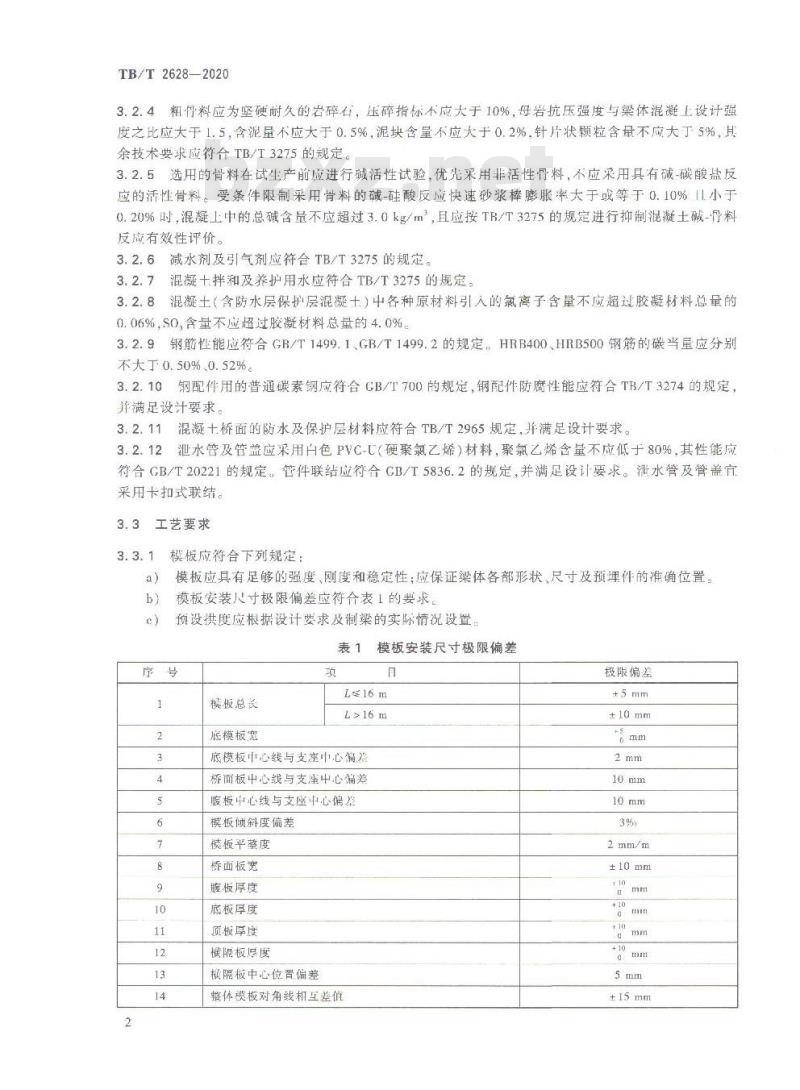 TB/T 2628-2020 铁路预制普通钢筋混凝土简支梁