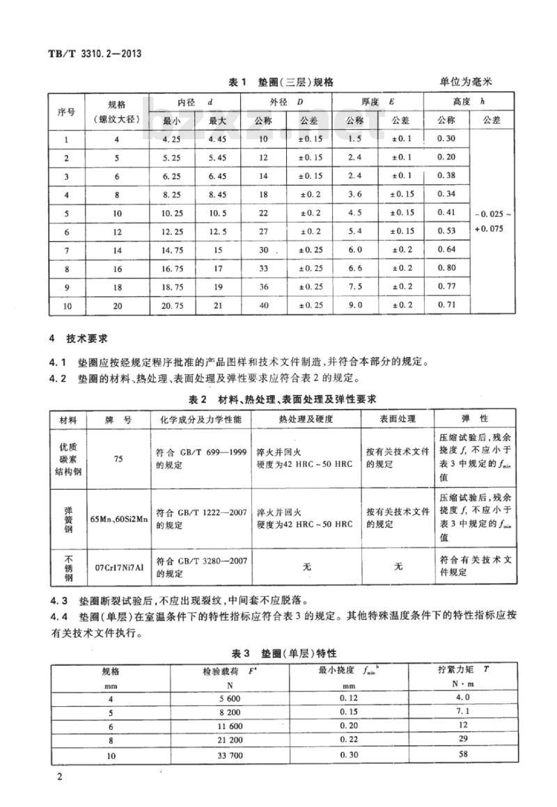 TB/T 3310.2-2013 机车车辆用防松螺母及垫圈第2部分:三层弹性垫圈