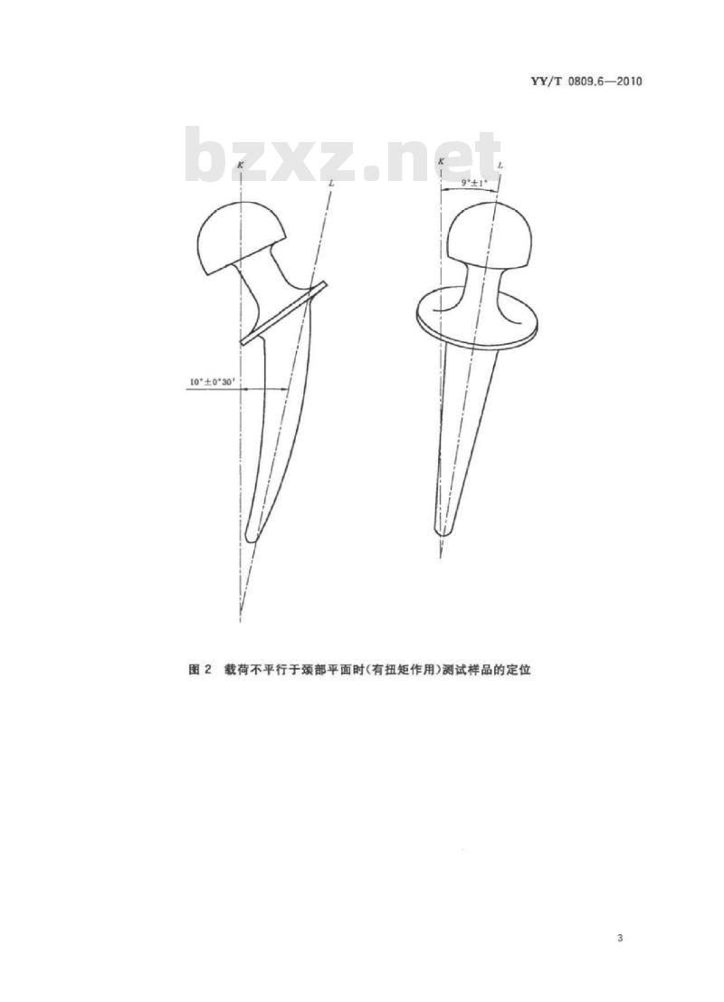 YY/T 0809.6-2010 外科植入物部分和全髋关节假体 第6部分:带柄股骨部件头部和颈部疲劳性能的测定