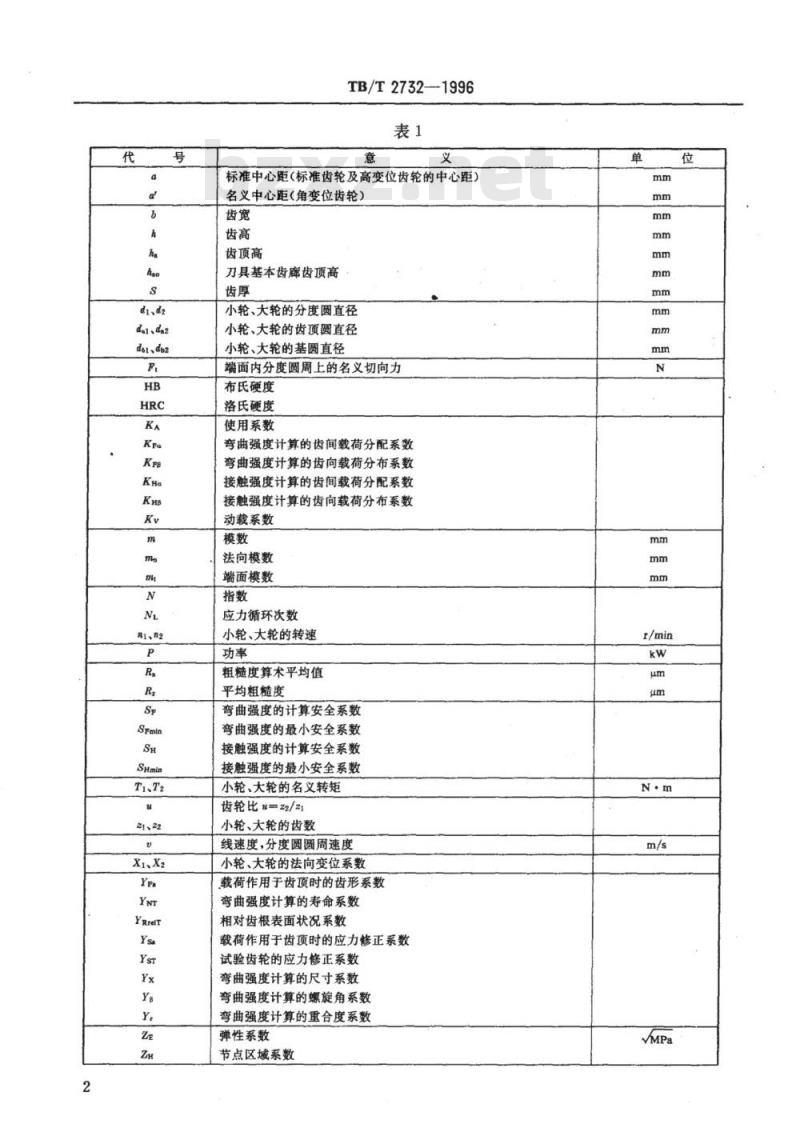 TB/T 2732-1996 内燃及电力机车牵弓|齿轮接触与弯曲承载能力计算方法