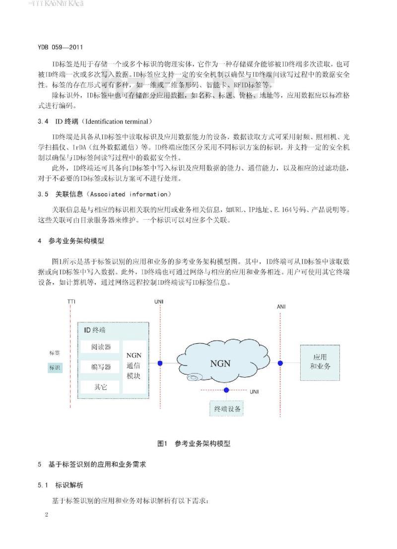 YDB 059-2011 下一代网络(NGN)中基于标签识别的应用和业务需求