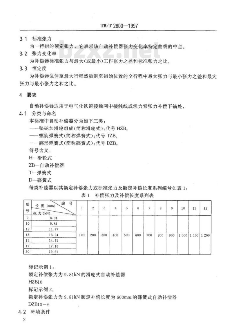 TB/T 2800-1997 电气化铁道接触网用张力自动补偿器技术条件