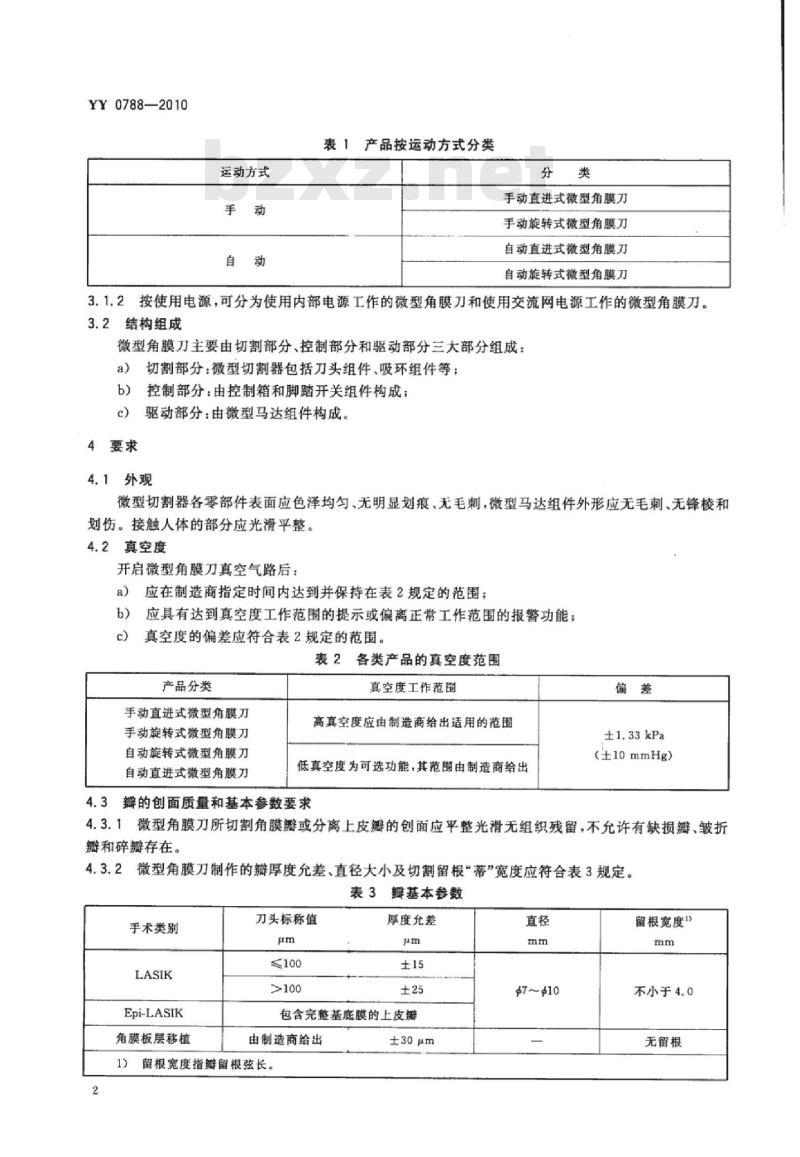 YY 0788-2010 眼科仪器微型角膜刀
