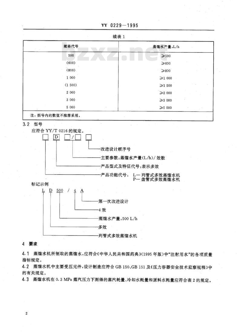 YY 0229-1995 多效蒸馏水机