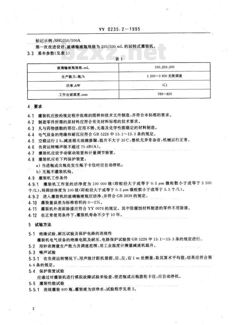 YY 0235. 2-1995 玻璃输液瓶灌装机