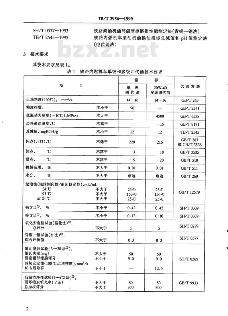 TB/T 2956-1999 铁路内燃机车单级和多级四代柴油机油
