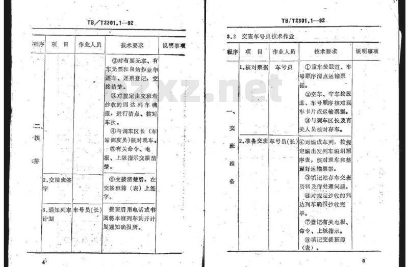 TB/T 2301.1-92 铁路车号员技术作业标准交接班技术作业