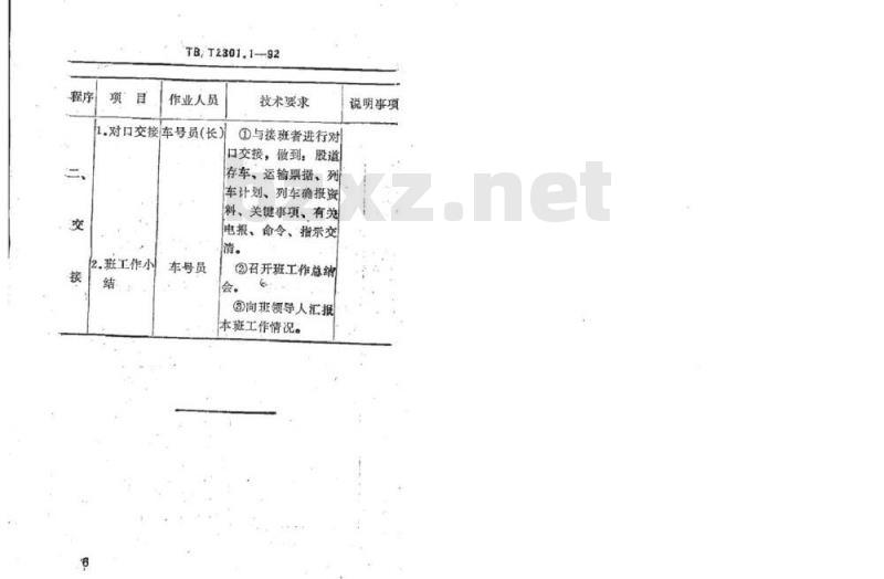 TB/T 2301.1-92 铁路车号员技术作业标准交接班技术作业