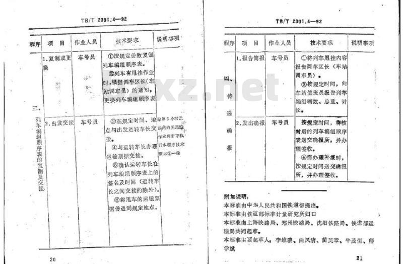 TB/T 2301.4-92 铁路车号员技术作业标准直通列车技术作业