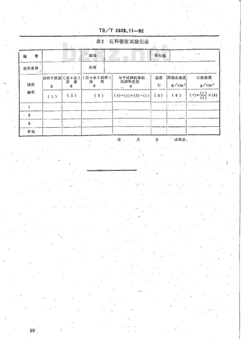 TB/T 2328.11-92 铁路碎石道碴石料密度试验方法