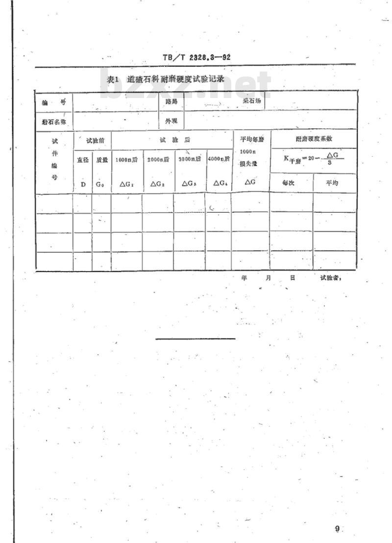 TB/T 2328.3-92 铁路碎石道碴石料耐磨硬度系数K干磨试验方法