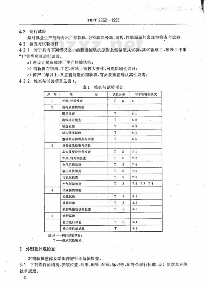 TB/T 2662-1995 重型铺轨机检查与试验规则