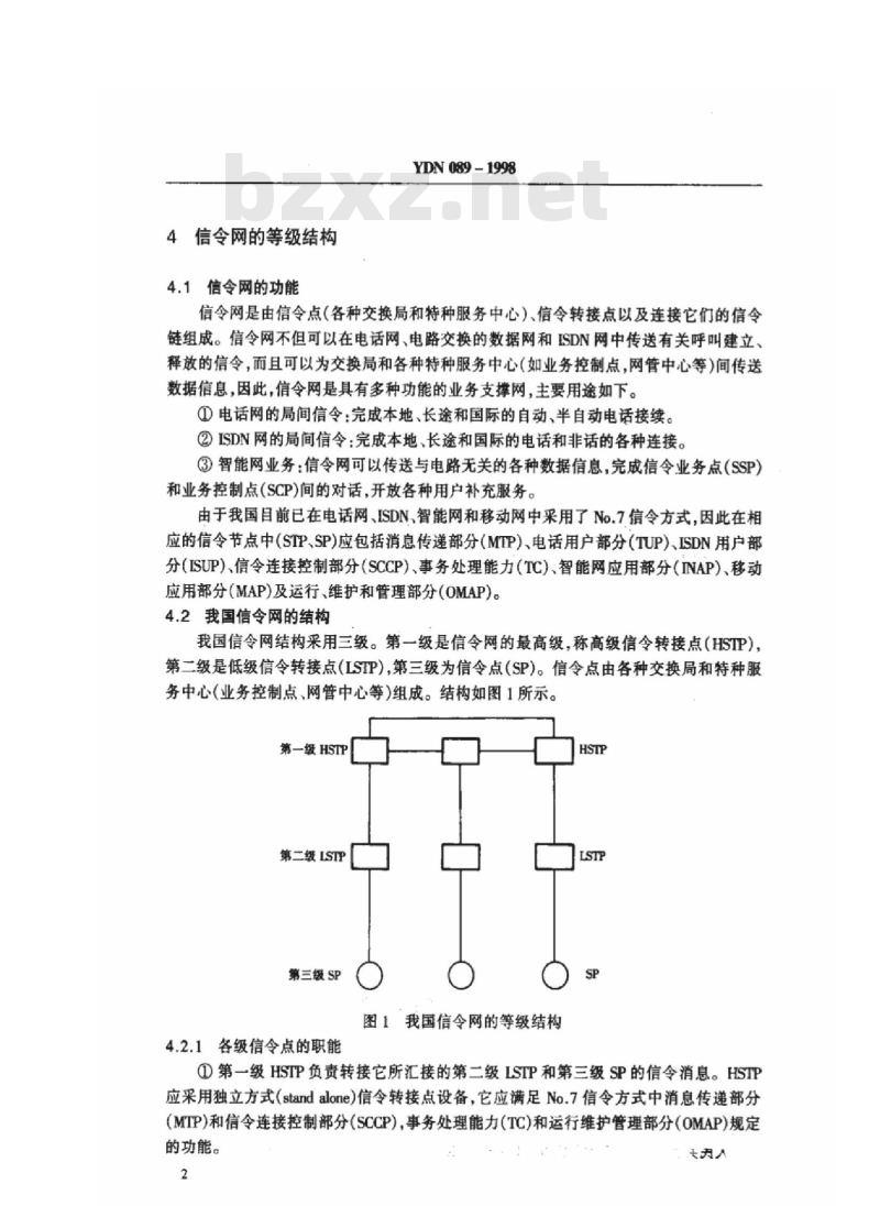 YDN 089-1998 No.7 信令网技术体制