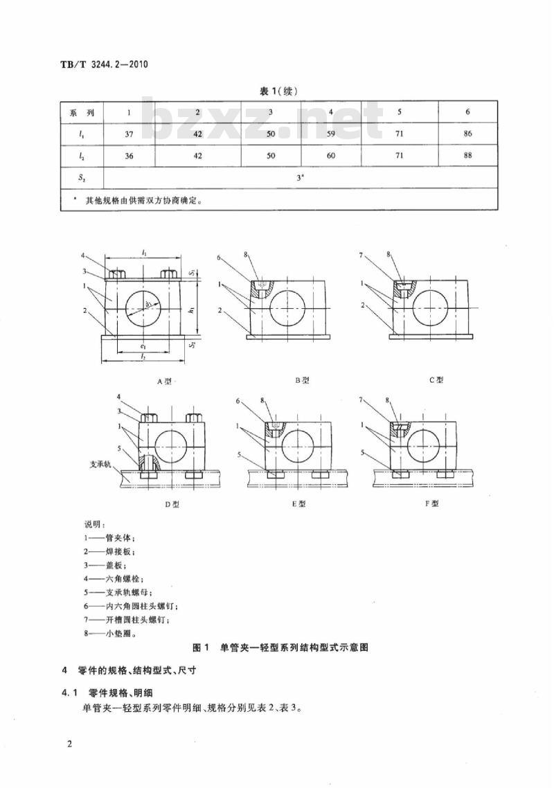 TB/T 3244.2-2010 机车车辆用组合式管夹第2部分:单管夹一轻型系列