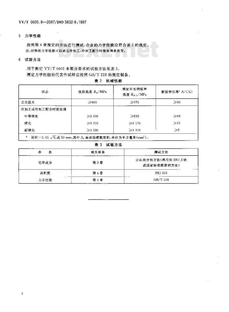 YY/T 0605. 8-2007 /ISO 5832-8: 1997 外科植入物金属材料 第8部分:锻造钴-镍-铬钼-钨-铁合金