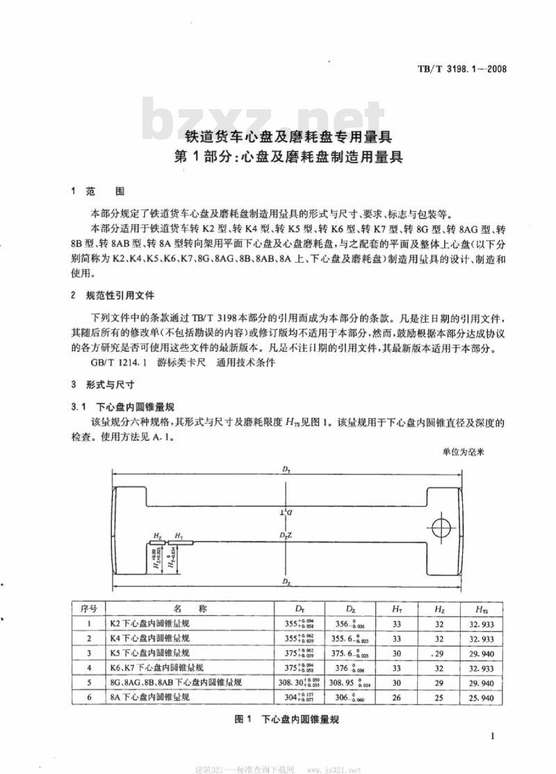 TB/T 3198.1-2008 铁道货车心盘及磨耗盘专用量具第1部分:心盘及磨耗盘制造用量具