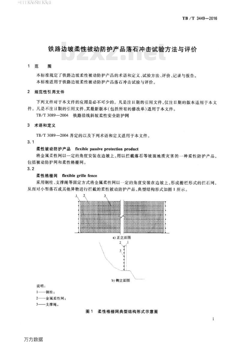 TB/T 3449-2016 铁路边坡柔性被动防护产品落石冲击试验方法与评价